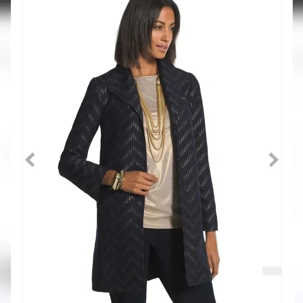 NWT Chico's Traveler's Chevron Jacket in Ink Combo